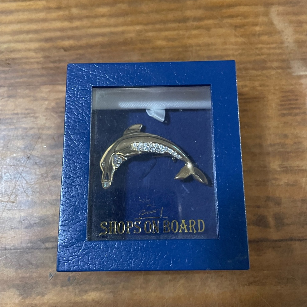 Gold Dolphin Brooch with Rhinestones, NIB
Summer Accessories Jewelry